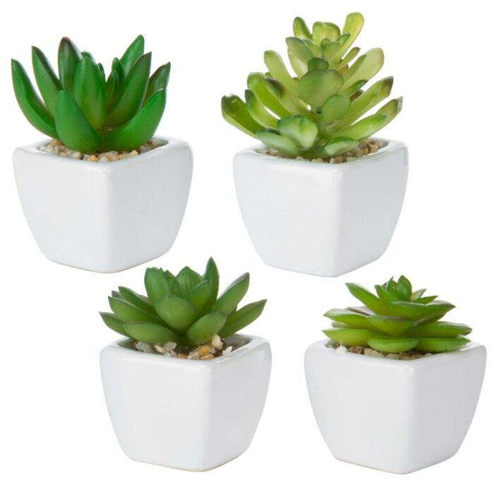 3.25” Faux Succulent Plant in Ceramic Planter - Chic Decora