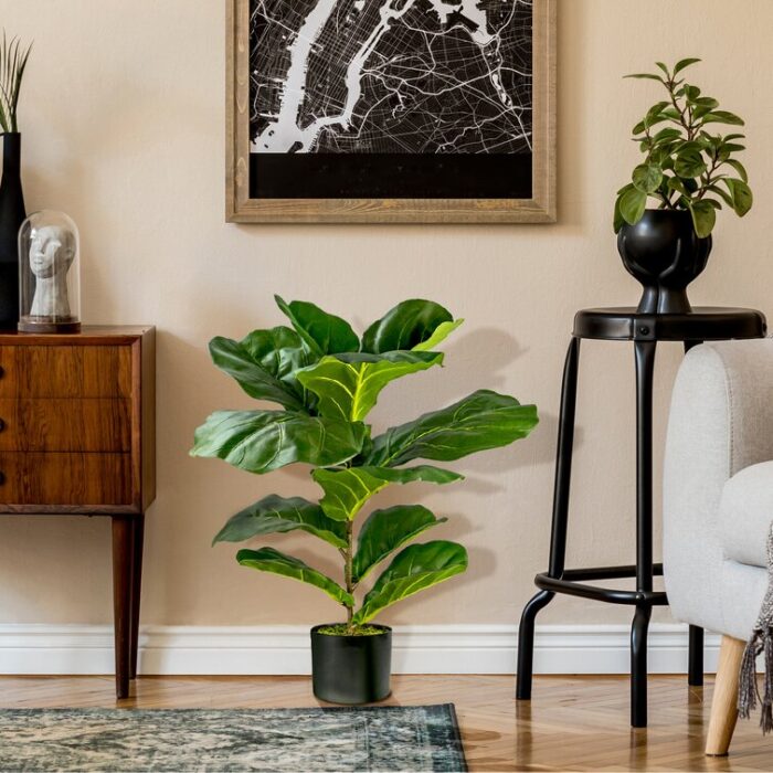 30” Faux Fiddle Leaf Fig Plant in Pot - Chic Decora