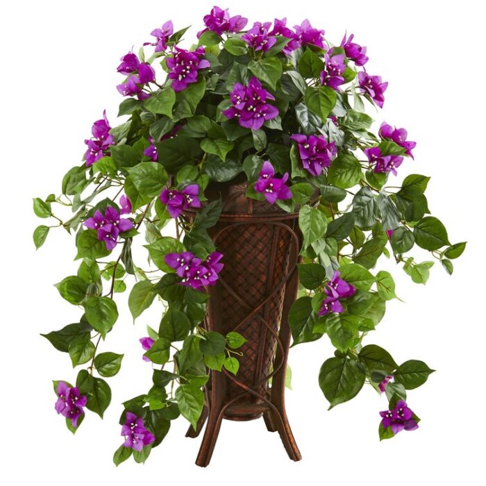 31” Faux Flowering Plant in Wood Planter - Chic Decora