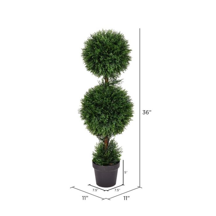 3′ Artificial Double Ball Green Cedar Topiary. - Chic Decora