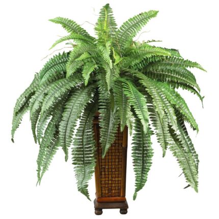 33” Faux Fern Plant in Wood Decorative Vase - Chic Decora