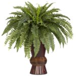 33” Faux Fern Plant in Wood Urn - Chic Decora