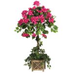 34” Faux Flowering Topiary in Wood Basket - Chic Decora