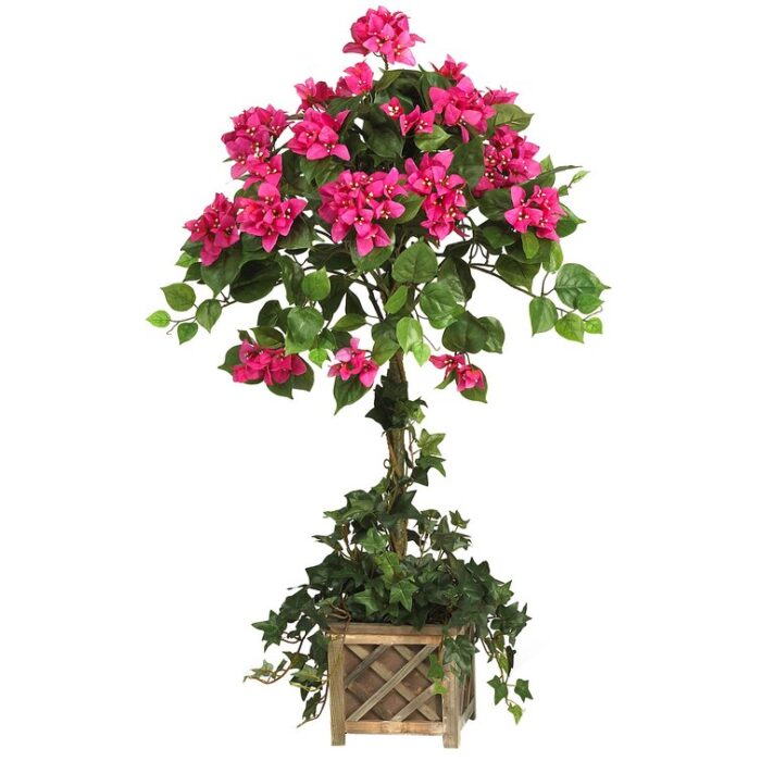 34” Faux Flowering Topiary in Wood Basket - Chic Decora