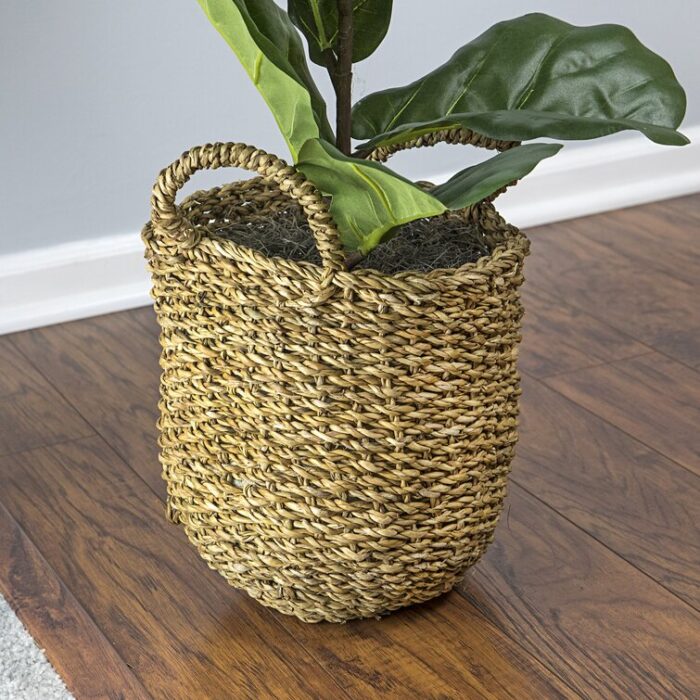 36” Faux Fiddle Leaf Fig Plant in Wicker/Rattan Basket - Chic Decora