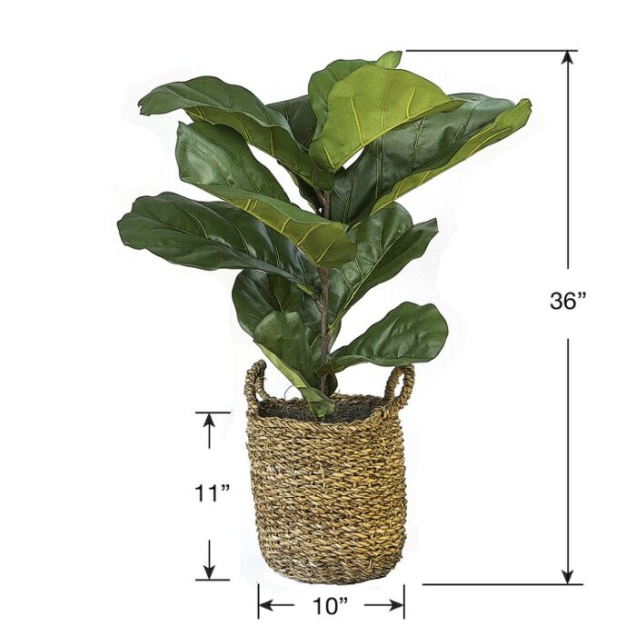 36” Faux Fiddle Leaf Fig Plant in Wicker/Rattan Basket - Chic Decora