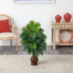 37” Faux Palm Plant in Wood Urn - Chic Decora