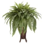 33” Faux Fern Plant in Wood Decorative Vase - Chic Decora