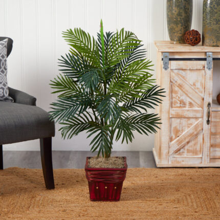 38” Faux Palm Plant in Wood Planter - Chic Decora