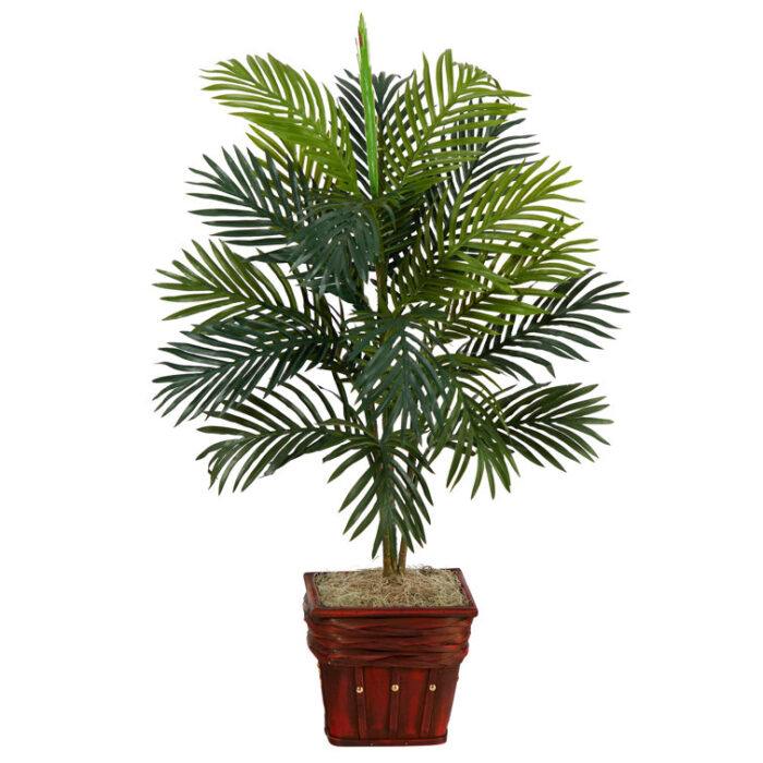 38” Faux Palm Plant in Wood Planter - Chic Decora