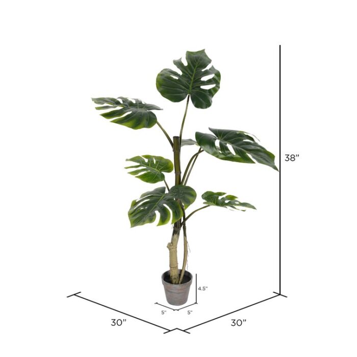 38” Faux Philodendron Tree Plant in Pot - Chic Decora