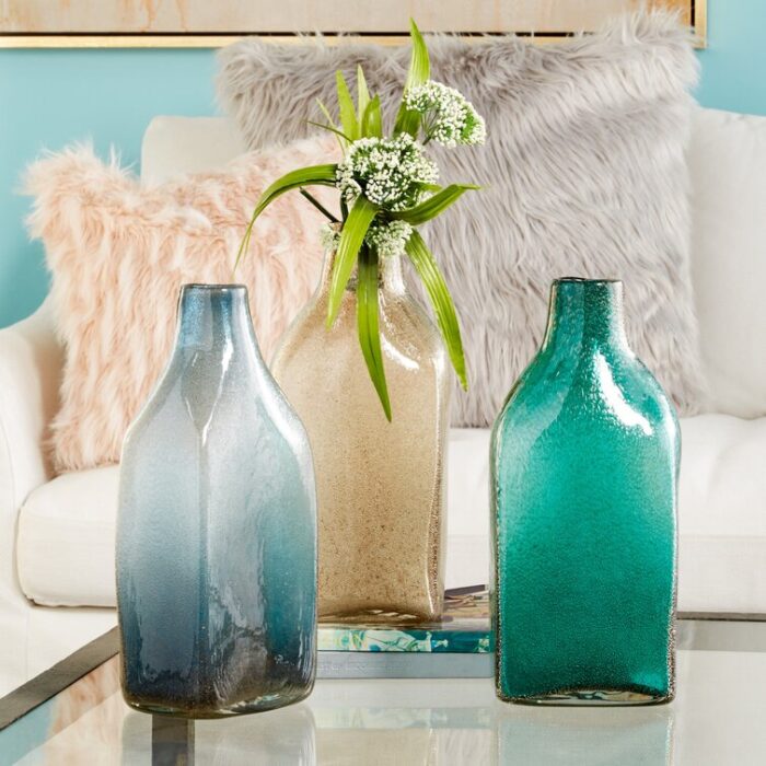 3 Piece Green/Moss/Peach Glass Table Vase Set - Chic Decora