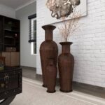 Russia Brown Metal Tall Floor Mediterranean Style Vase with Hammered Details and Handles - Chic Decora