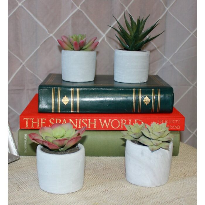 4.00” Faux Succulent in Cement Pot - Chic Decora