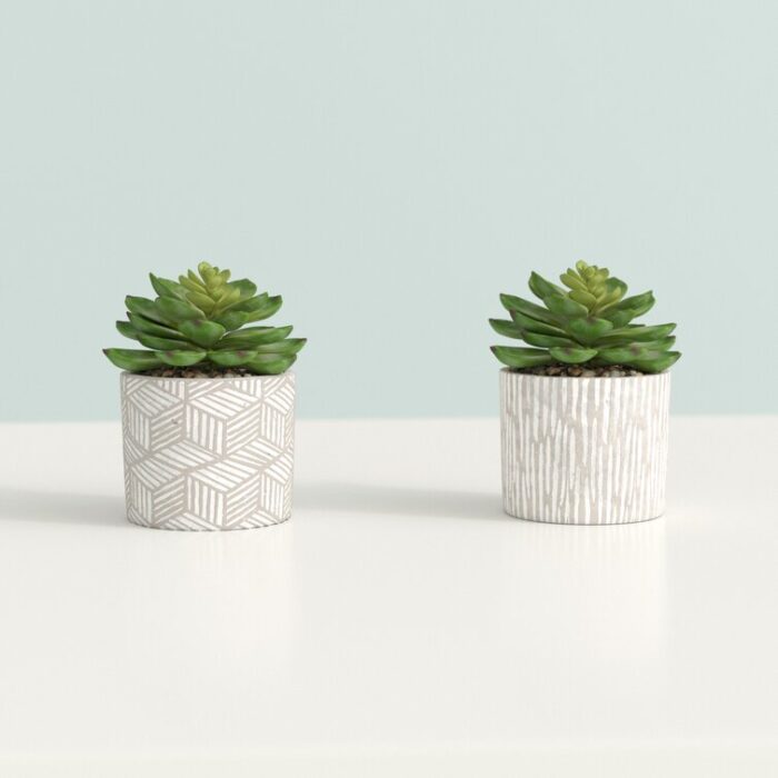 4.5” Faux Succulent in Cement Pot - Chic Decora