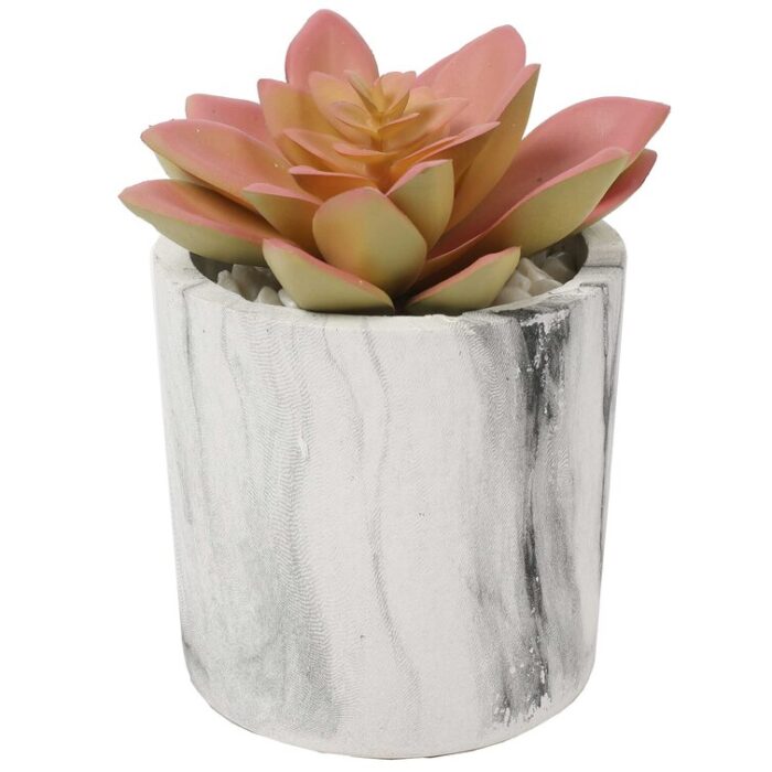 4.75” Faux Succulent Plant in Fake Marble Pot - Chic Decora