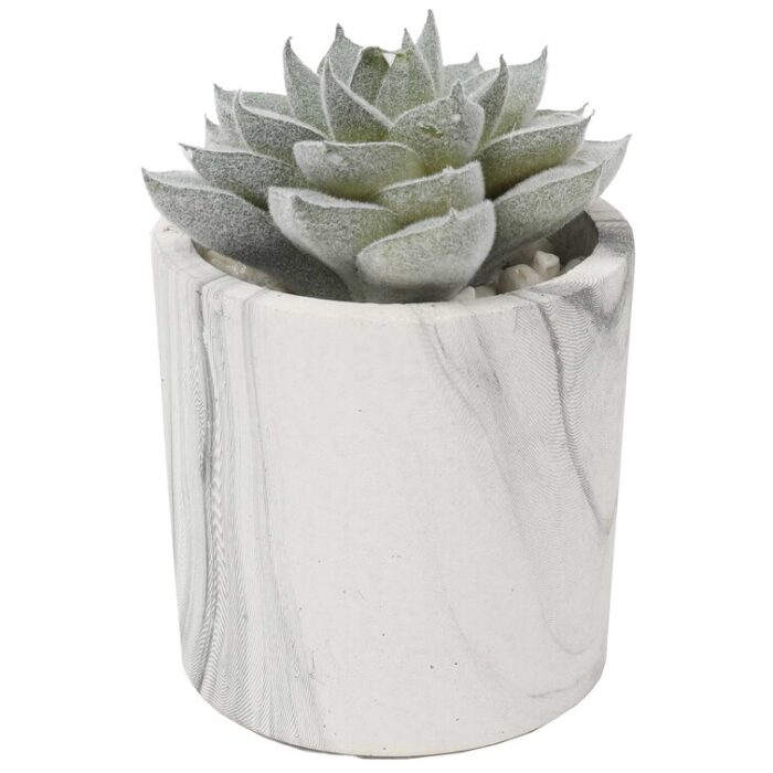 4.75” Faux Succulent Plant in Fake Marble Pot - Chic Decora