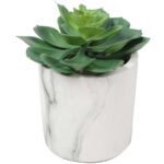 4.75” Faux Succulent Plant in Fake Marble Pot - Chic Decora