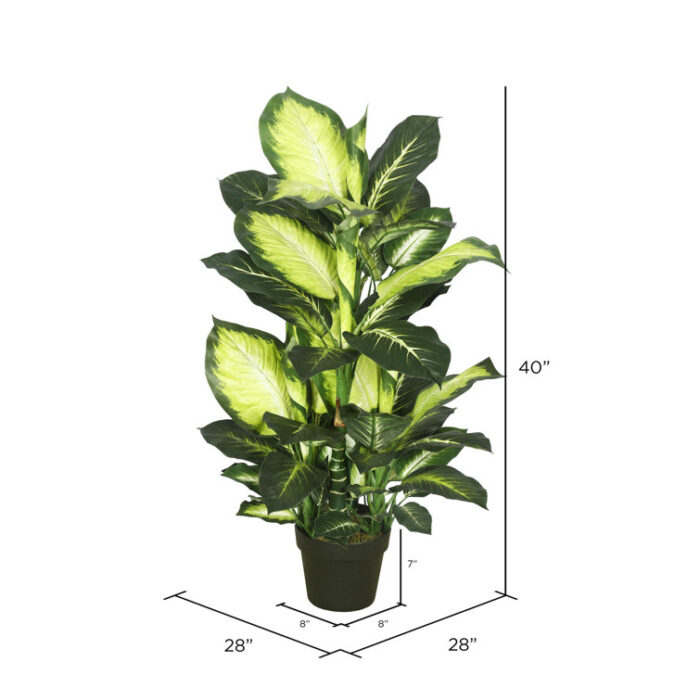 40″ Artificial Green and White Dieffenbachia - Chic Decora