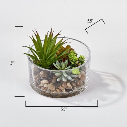 4” Faux Succulent Plant in Glass Vase - Chic Decora