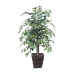 4′ Artificial Variegated Ficus Bush, Square Willow Basket - Chic Decora