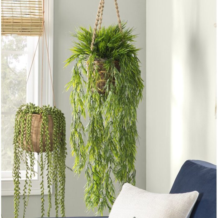 43” Faux Bamboo Plant in Wood Basket - Chic Decora