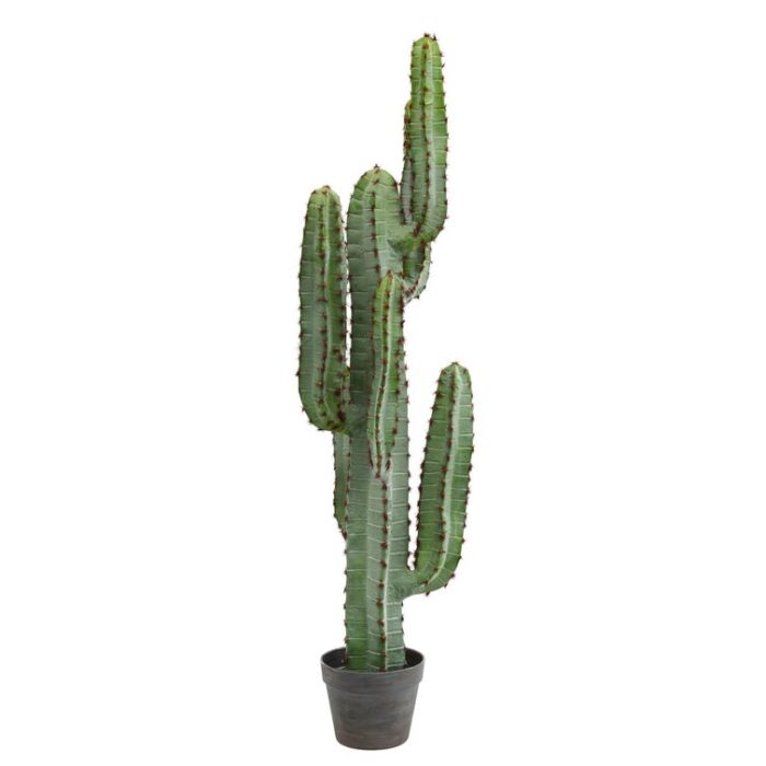 45″ Artificial Green Finger Cactus in 8″ Black Pot - Chic Decora