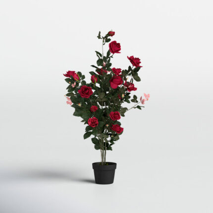 45″ Artificial Red Rose Plant in Pot - Chic Decora