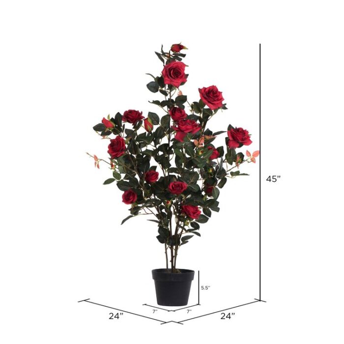 45″ Artificial Red Rose Plant in Pot - Chic Decora