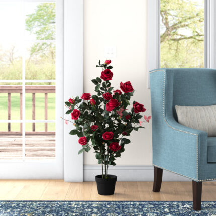 45″ Artificial Red Rose Plant in Pot - Chic Decora