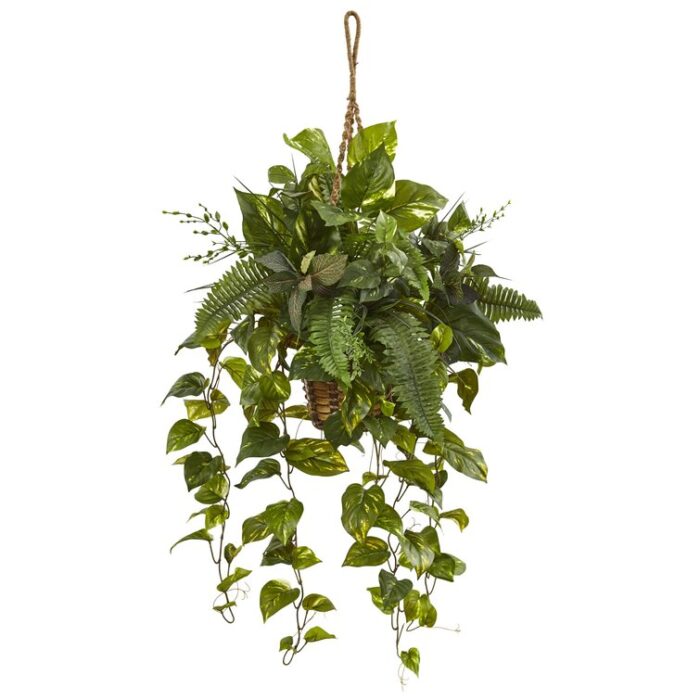 46” Faux Fern Plant in Wood Basket - Chic Decora