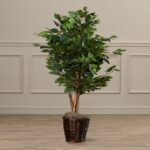 48” Faux Ficus Plant in Wicker/Rattan Basket - Chic Decora