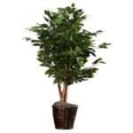 48” Faux Ficus Plant in Wicker/Rattan Basket - Chic Decora