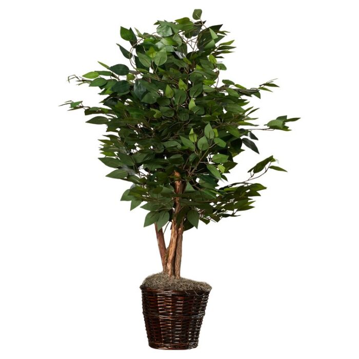 48” Faux Ficus Plant in Wicker/Rattan Basket - Chic Decora