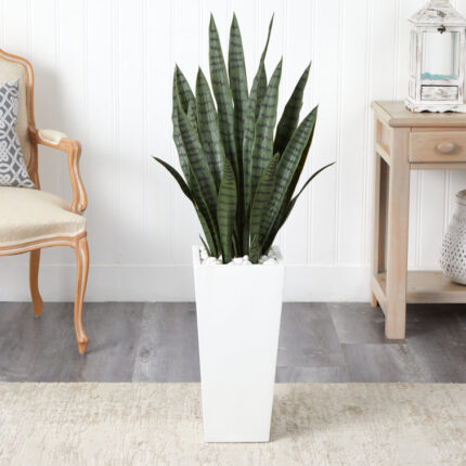 48” Faux Sansevieria Plant in Stone Planter - Chic Decora