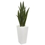 48” Faux Sansevieria Plant in Stone Planter - Chic Decora