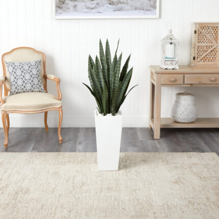 48” Faux Sansevieria Plant in Stone Planter - Chic Decora