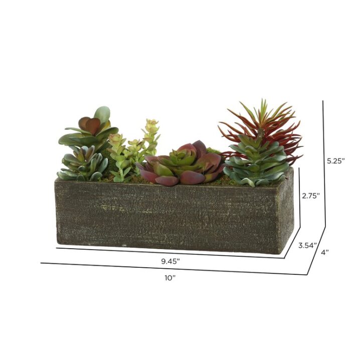 5.25” Faux Succulent Plant in Wood Planter - Chic Decora