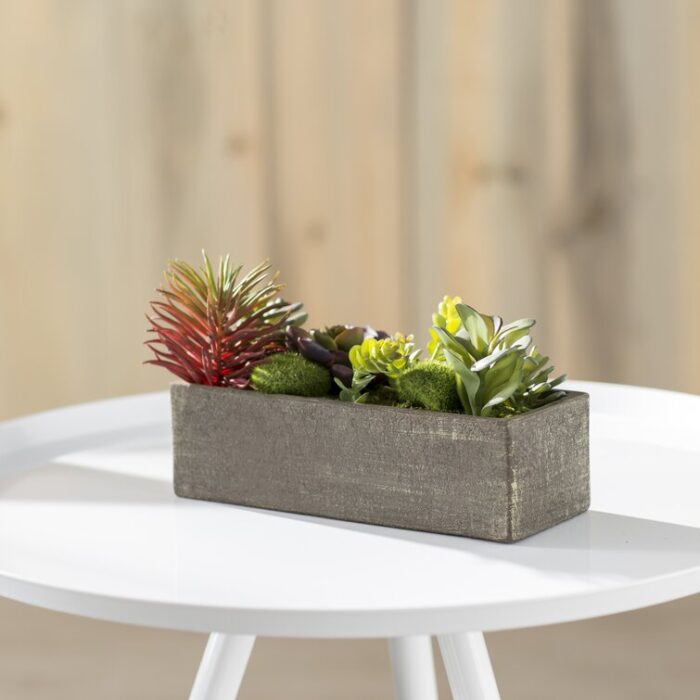 5.25” Faux Succulent Plant in Wood Planter - Chic Decora