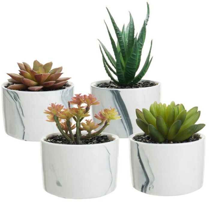 5.7” Faux Succulent Plant in Ceramic Planter - Chic Decora