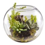 6.5” Faux Succulent Plant in Glass Decorative Vase - Chic Decora