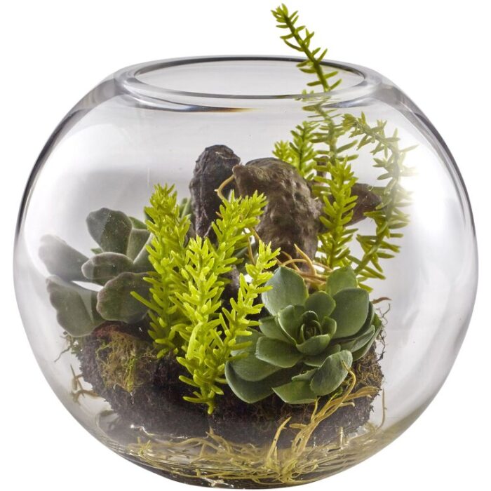 6.5” Faux Succulent Plant in Glass Decorative Vase - Chic Decora