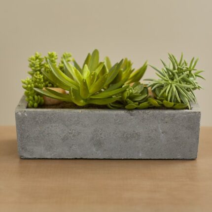 6.5” Faux Succulent Plant in Stone Planter - Chic Decora