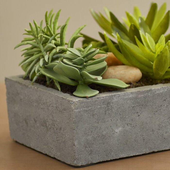 6.5” Faux Succulent Plant in Stone Planter - Chic Decora