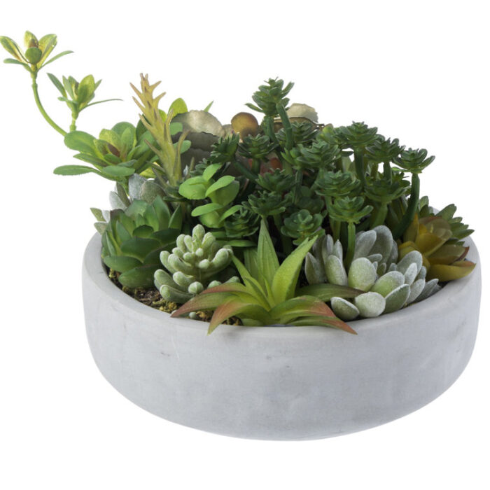 6.88” Faux Succulent Plant in Cement Pot - Chic Decora