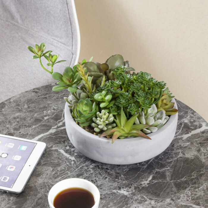 6.88” Faux Succulent Plant in Cement Pot - Chic Decora