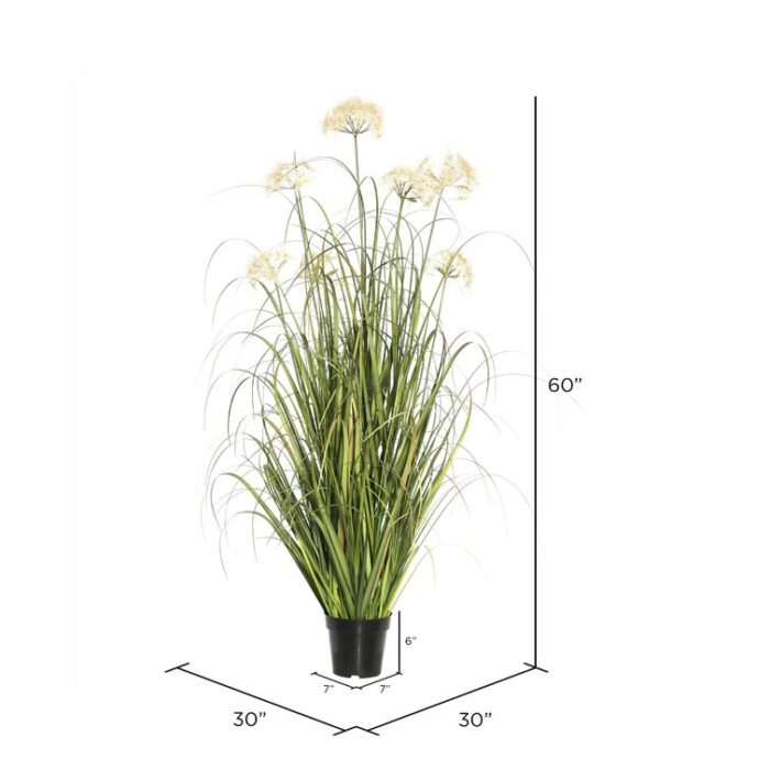 60” Faux Flowering Grass in Pot Liner - Chic Decora