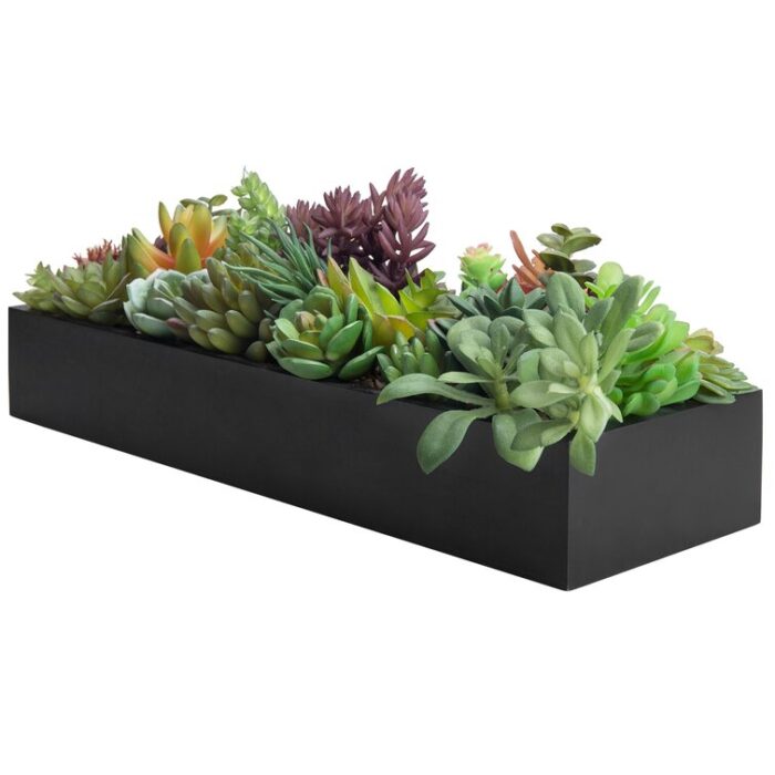 6” Faux Succulent in Wood Planter - Chic Decora