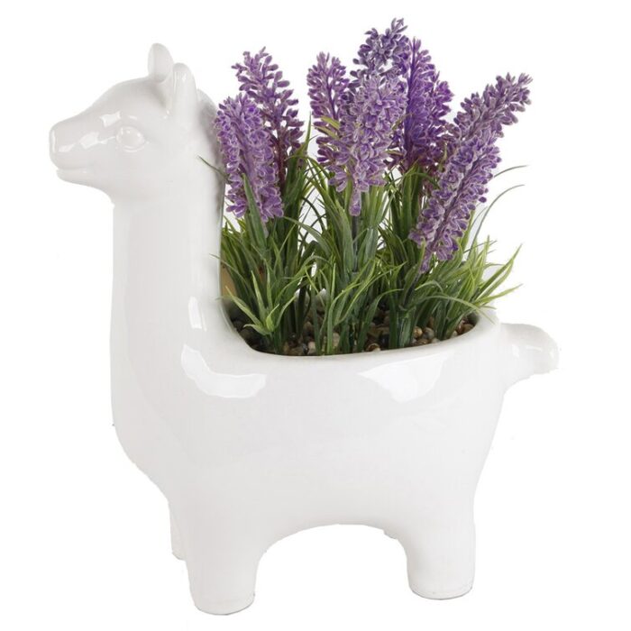 7.5” Faux Lavender Plant in Porcelain Pot - Chic Decora