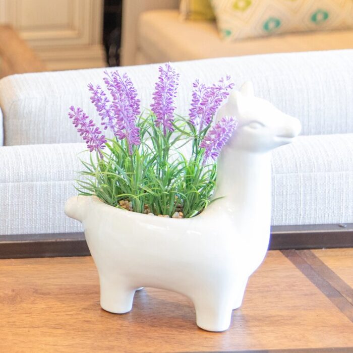 7.5” Faux Lavender Plant in Porcelain Pot - Chic Decora